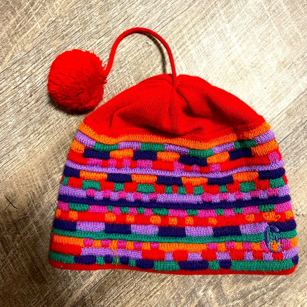 Vintage Conte of Florence wool blend vibrant beanie toque with Pom Pom